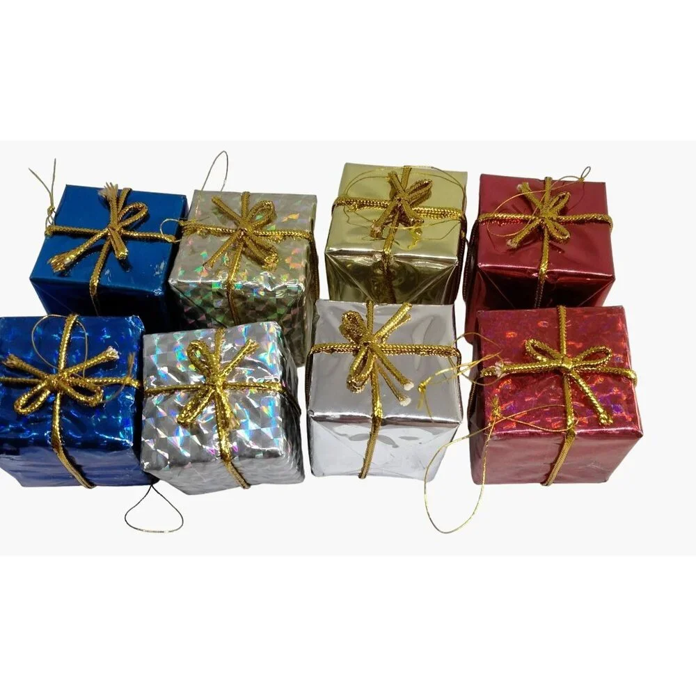 Metallic Mini Gift Box Christmas Ornament Wedding Party Holiday Favors lot 8